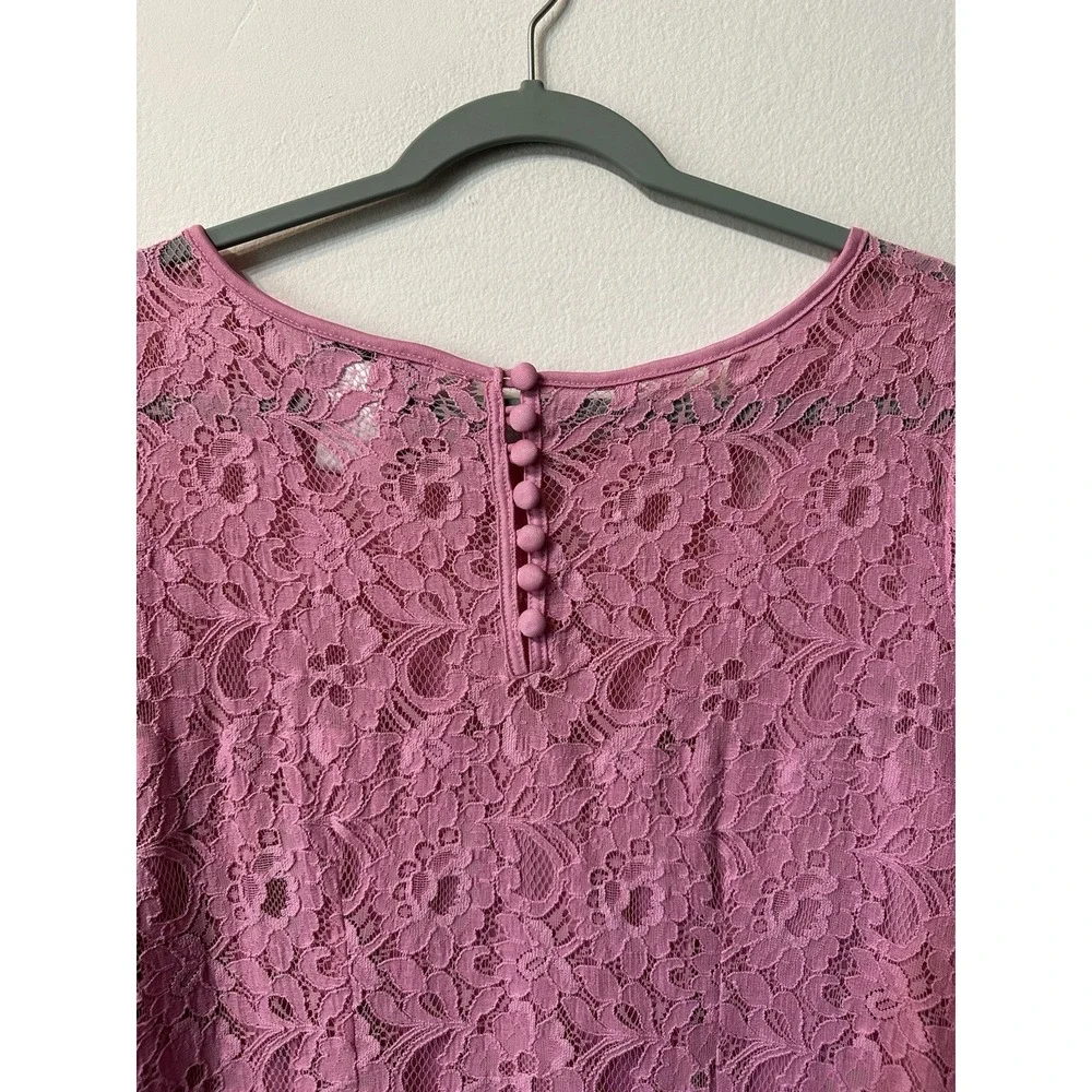 Jessica London Womens 16 Dress Pink Lace Shift Long Sleeve Keyhole Evening Party